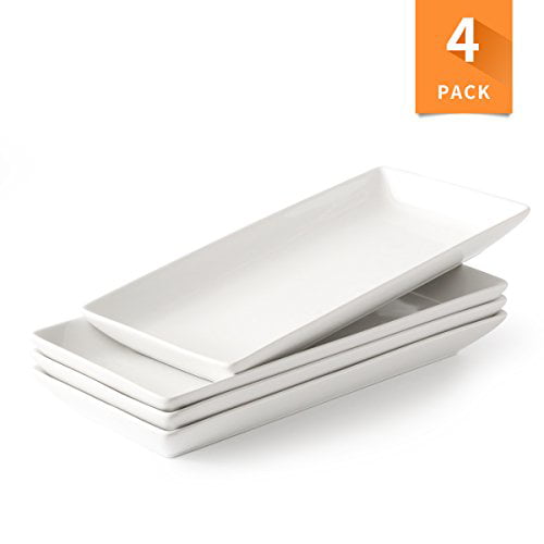 Tray for Party 14-Inch Large White Microwave and Dishwasher Safe Set of 4 LAUCHUH Porcelain Serving Platter Rectangular Plate 